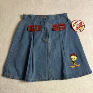 Vintage 90s Looney Tunes Tweety bird Denim jean Skirt Girls youth Size 14 Large